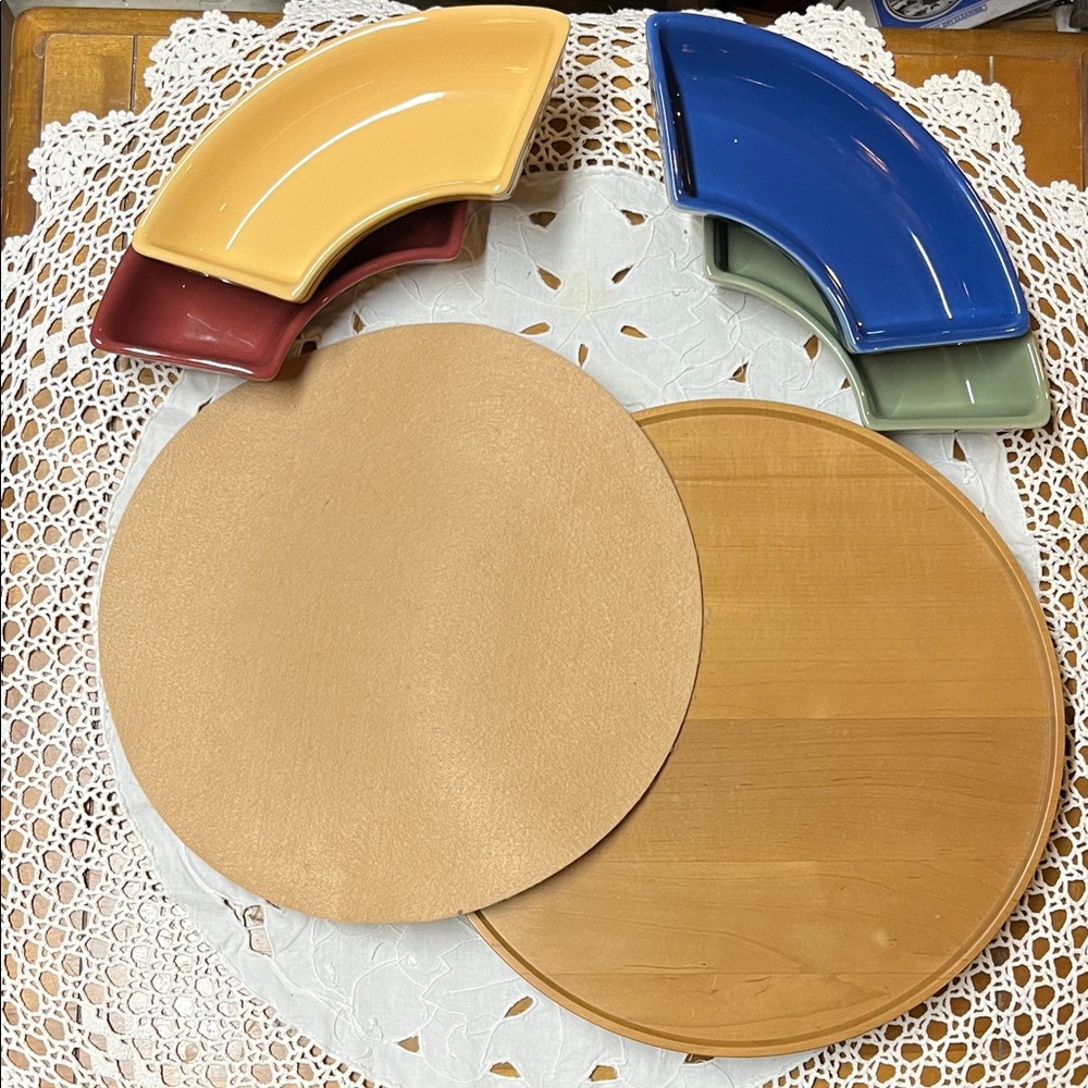 Longaberger woven traditions Crescent pottery, and Lazy Susan Dish Set - Picture 3 of 8